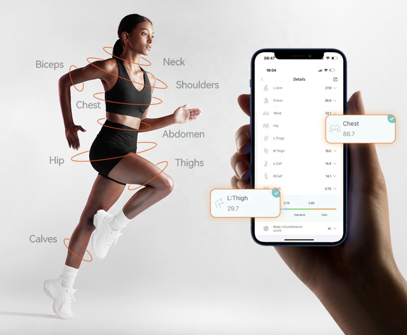 Twelve body parts tracked in the app